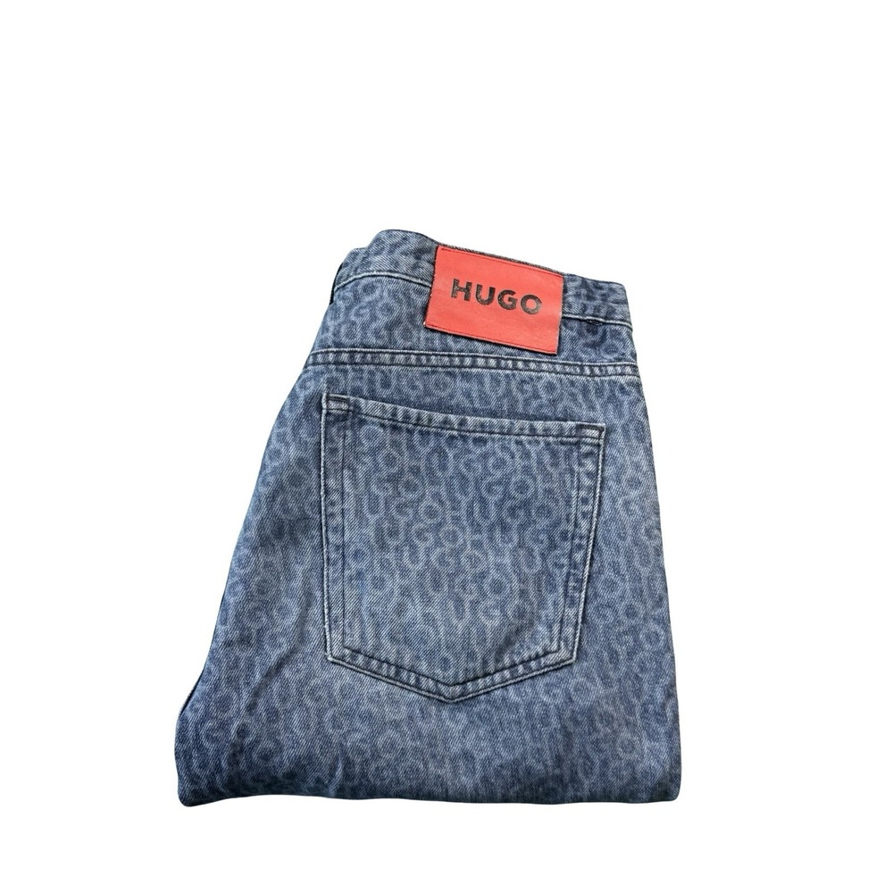 Hugo Boss AOP Mens Mid Blue Straight Fit Logo Print Jeans 32x29